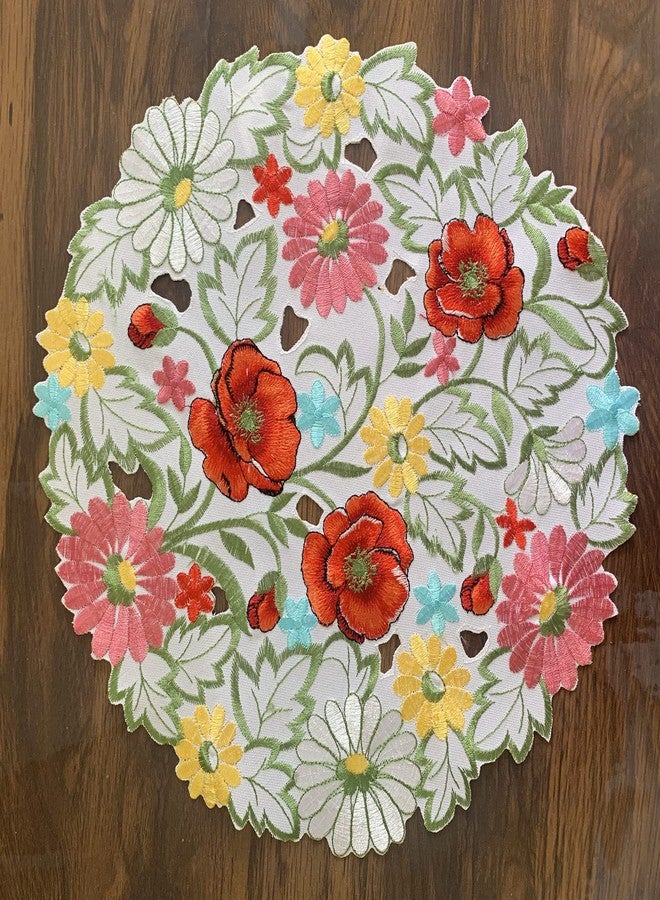 GRANDDECO مجموعة من 4 مفارش طاولة مزينة بالزهور، مطرزة بنقوش زهرية، مفرش طاولة مزخرف بنقوش زهرية، ديكور منزلي للمطبخ وغرفة الطعام، مناسب لفصلي الربيع والصيف، لون أحمر (مقاس 14 بوصة، مجموعة من 4 مفارش) - Image 5