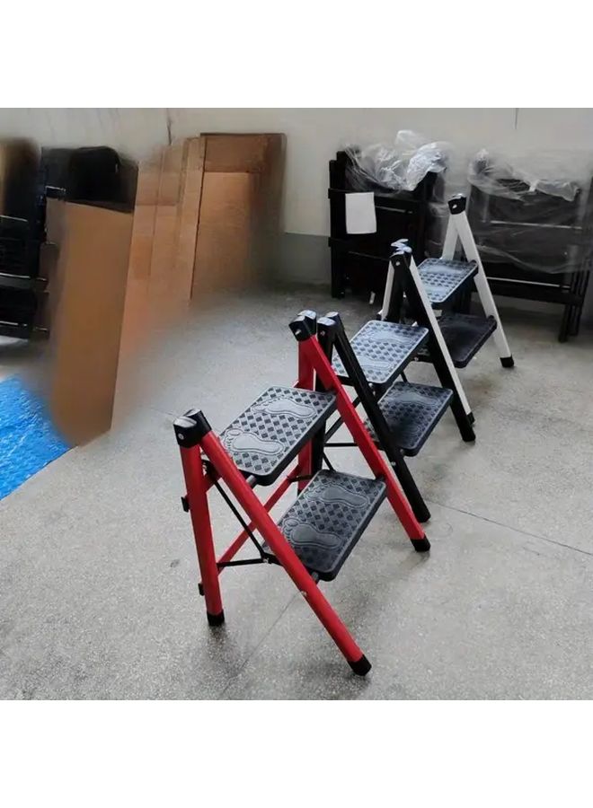 Red Two Step Folding Ladder with Wide Platform Metal for Indoor Use and Flower Arranging - Image 2