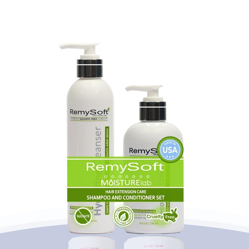 RemySoft Sulfate-Free Detangling Duo: Hydrating Shampoo + Recovery Conditioner for Human & Synthetic Extensions Wigs Weaves Lace Fronts - Moisturelab Gentle Color-Safe Salon-Grade - Image 1