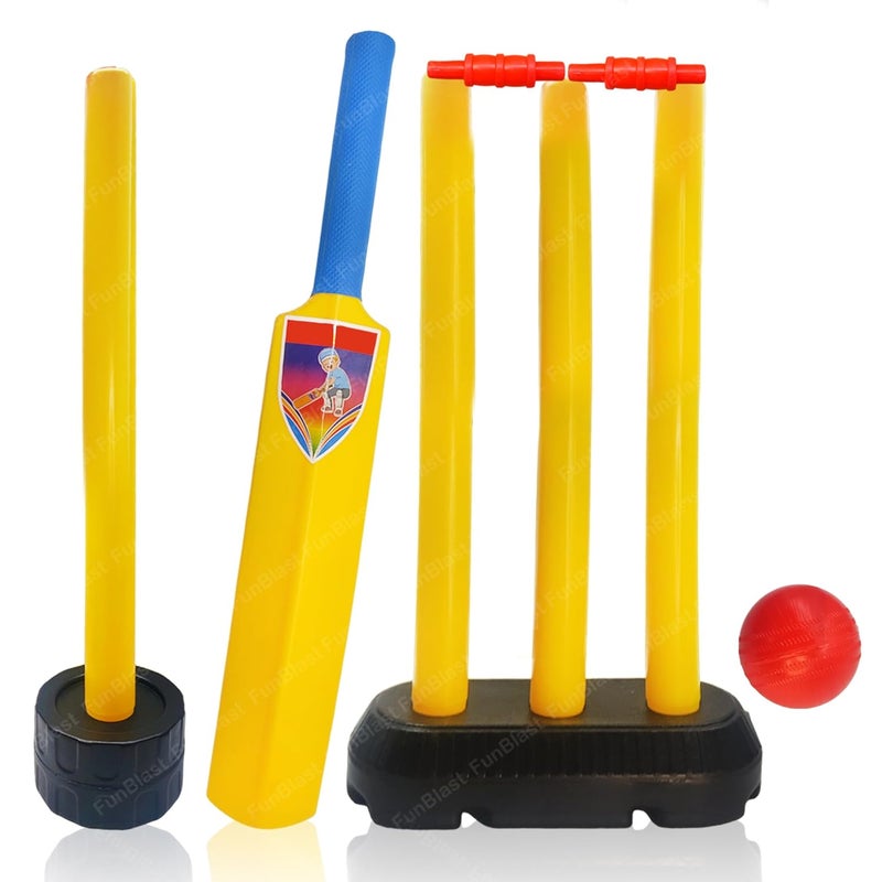 FunBlast طقم كريكيت مع مضرب، أعمدة وكرة، ألعاب رياضية للأطفال من 3 سنوات فما فوق - أفضل هدايا عيد الميلاد للأطفال - متعدد الألوان - Image 1