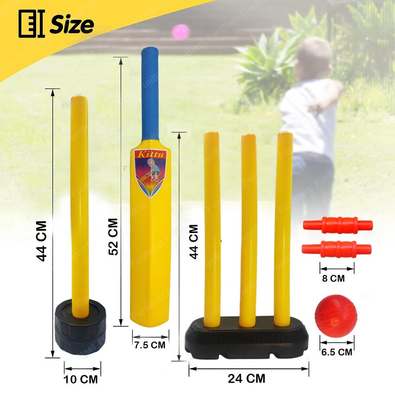FunBlast طقم كريكيت مع مضرب، أعمدة وكرة، ألعاب رياضية للأطفال من 3 سنوات فما فوق - أفضل هدايا عيد الميلاد للأطفال - متعدد الألوان - Image 2