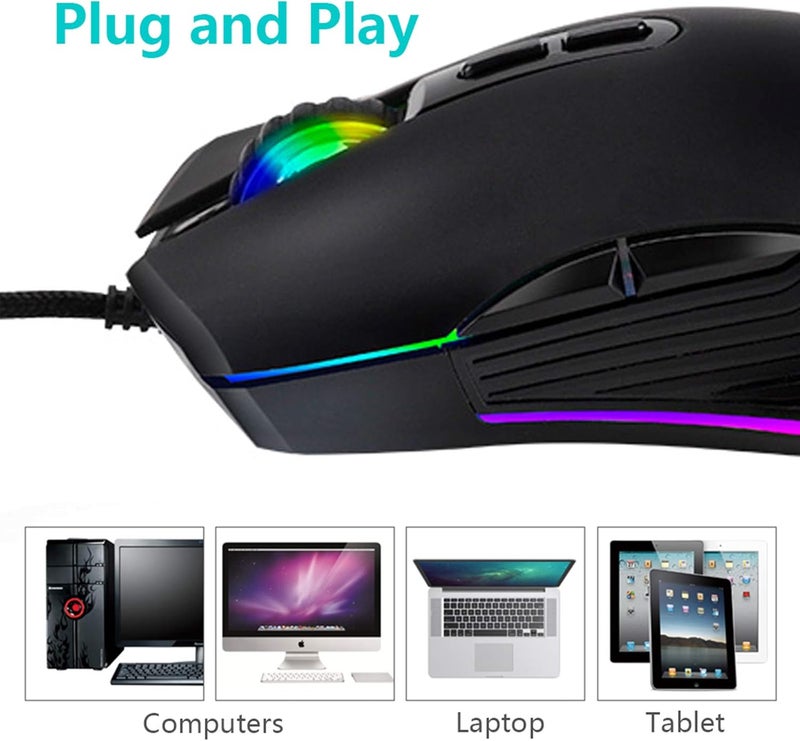 ايولوني فأرة IULONEE من نوع USB-C، فأرة سلكية USB-C للألعاب، تصميم مريح، إضاءة خلفية RGB بأربعة ألوان، 3200 نقطة في البوصة، متوافقة مع M@c وMatebook وChromebook وHP OMEN وأجهزة الكمبيوتر الشخصية التي تعمل بنظام Windows وأجهزة الكمبيوتر المحمولة والمزيد من أجهزة USB Type-C (اللون الأسود) - Image 2