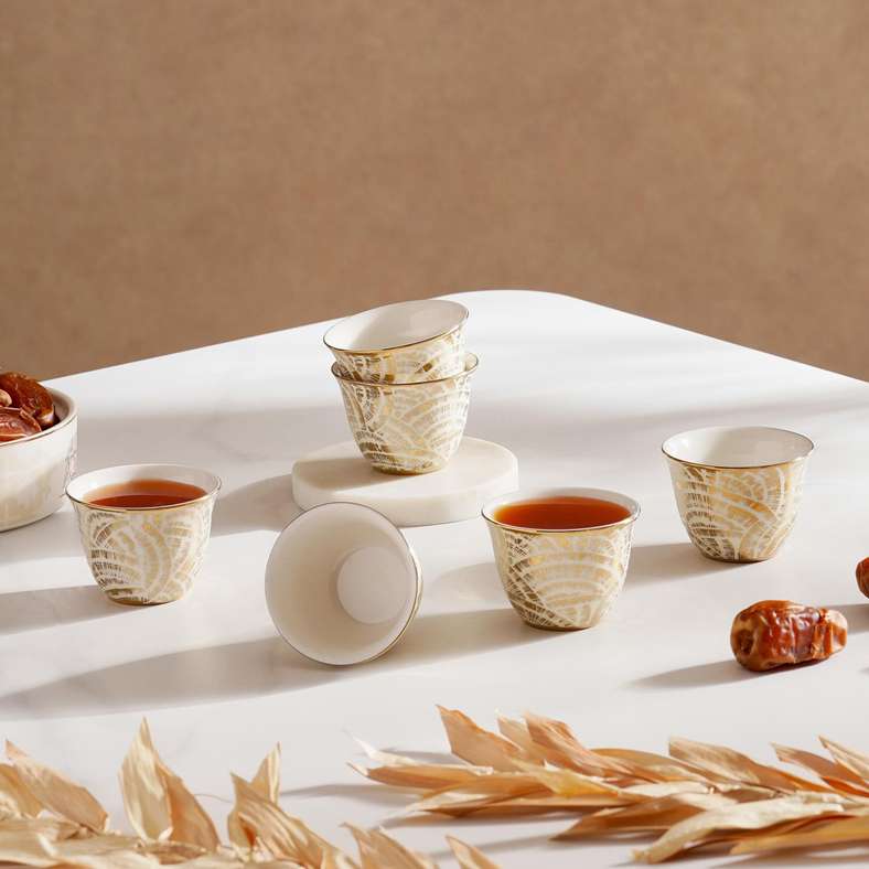 Kamari 6-Piece Kahwa Cup 80Ml -White Gold