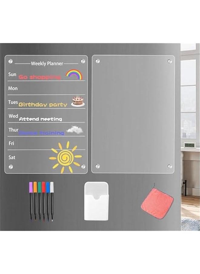 TRASSLE Magnetic Acrylic Dry Erase Board for Refrigerator, Acrylic Calendar for Fridge Weekly Monthly, Acrylic White Board for Fridge Includes 6 Markers, Pen Holder and Rag  - Image 1