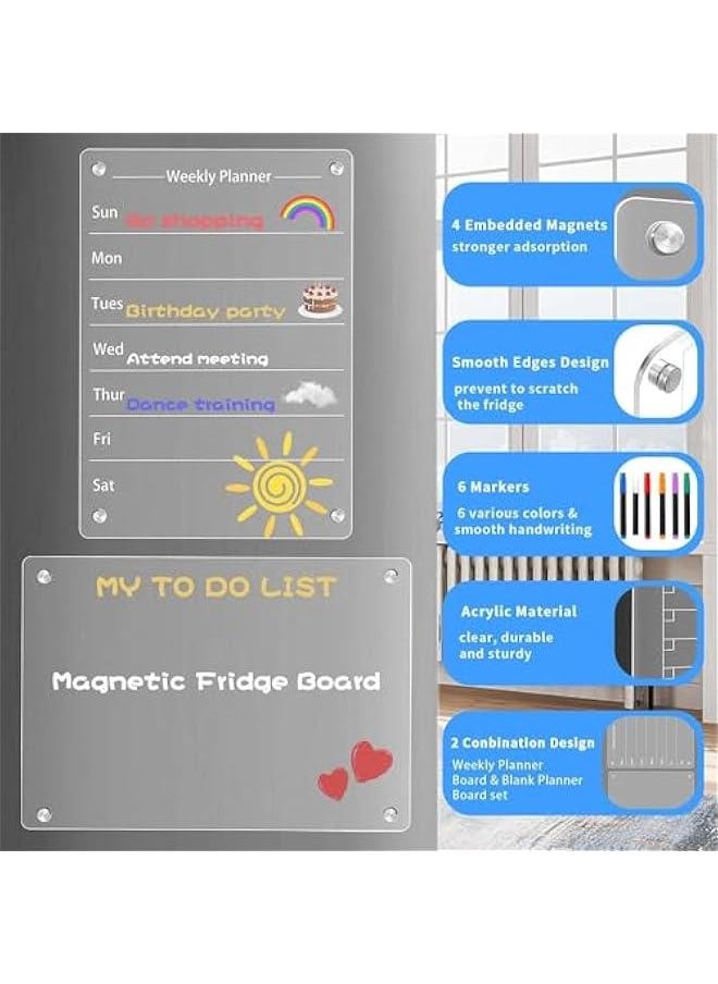 TRASSLE Magnetic Acrylic Dry Erase Board for Refrigerator, Acrylic Calendar for Fridge Weekly Monthly, Acrylic White Board for Fridge Includes 6 Markers, Pen Holder and Rag  - Image 4