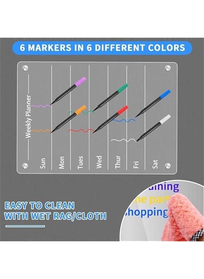 TRASSLE Magnetic Acrylic Dry Erase Board for Refrigerator, Acrylic Calendar for Fridge Weekly Monthly, Acrylic White Board for Fridge Includes 6 Markers, Pen Holder and Rag  - Image 5