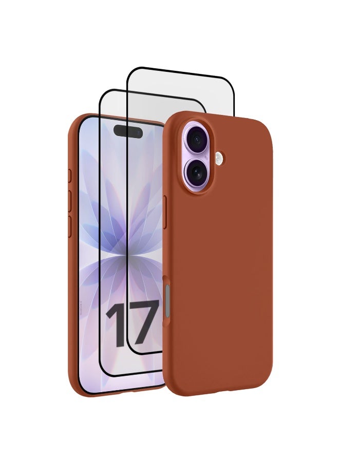 3 Packs Silicone Protective Phone Case for iPhone 17 - Soft Anti-Scratch Microfiber Lining Ultra Slim Drop Protection Phone Cover with Two 3D Screen Protectors - Windsor Brown - Image 1