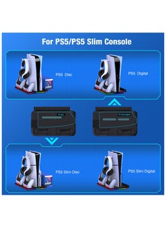 XiuWoo PS5 Stand with Cooling Station and Controller Charging Station for PS5 Console Disc Digital PlayStation Accessories with Cooling Fan RGB Light Headset Holder 15 Game Slot  - Image 3