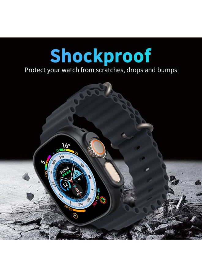 SHOPI - 2 Pack Smiling Case Compatible with Apple Watch Ultra 49mm Hard PC Bumper Case All Around Edge Shockproof Protective Cover Frame Black - Image 1