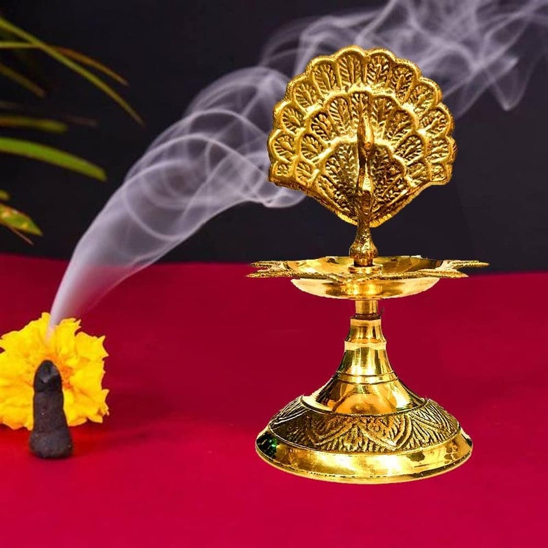 Solino Brass Kuthu Vilakku 1 Step Peacock Oil Diya Traditional Design Inauguration MahalDeepam Deepak Oil Lamp for Home and Office DecorPooja 4 inches
