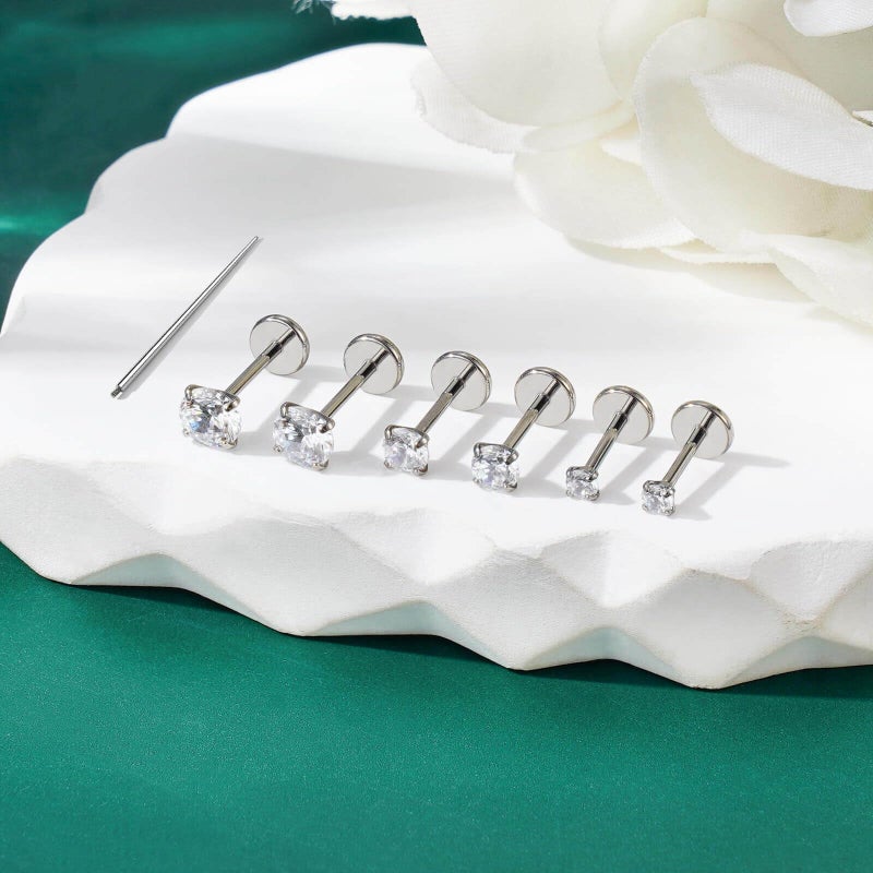 Gotumo 16G Flat Back Earrings Stud Nose Ring Titanium Internal Thread Tragus Labret Cartilage Lip Medusa Conch Body Piercing Jewelry Nose Stud Hypoallergenic for Women Men(Silver S) - Image 3