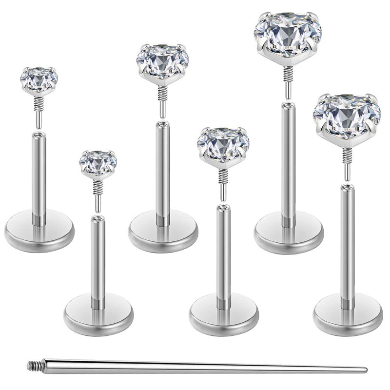 Gotumo 16G Flat Back Earrings Stud Nose Ring Titanium Internal Thread Tragus Labret Cartilage Lip Medusa Conch Body Piercing Jewelry Nose Stud Hypoallergenic for Women Men(Silver S) - Image 1