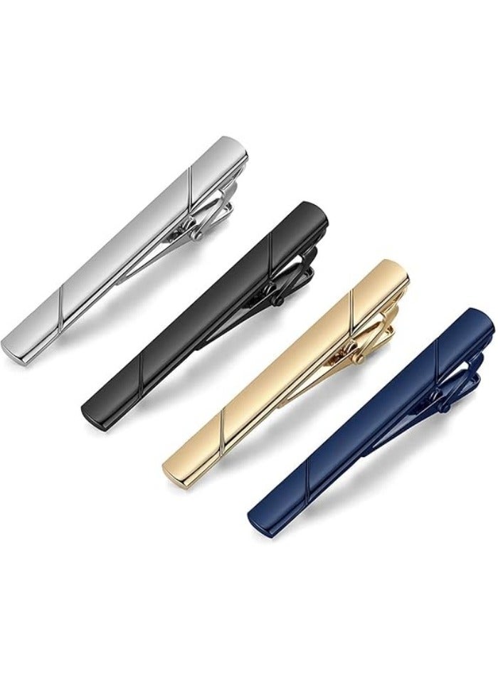 Men's Tie Clips Set - Black Gold Blue Silver Tie Bars for Regular Neckties - Slim Metal Tie Accessories - Image 1