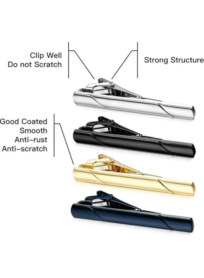 Men's Tie Clips Set - Black Gold Blue Silver Tie Bars for Regular Neckties - Slim Metal Tie Accessories - Image 2