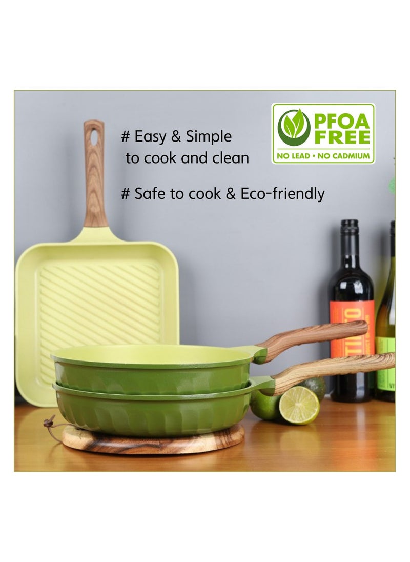 Four Seasons FOUR SEASONS Olive Green Wood Wok Pan 26cm, Suitable for induction & all stoves, Ultra Non-stick with added Durability, 100% Safe PFOA Free, Super Megastone Coating, Made in Korea  - Image 5