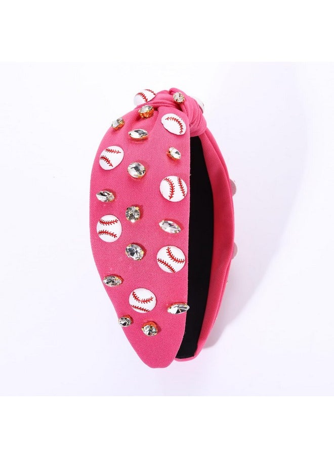 Boderier Baseball Headband Hair Accessories Crystal Baseball Embellished Wide Knotted Headband For Women Game Day Accessories (Hot Pink)  - Image 4