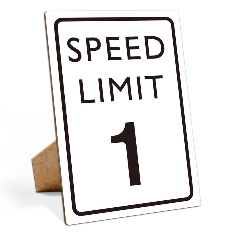Muruseni Race Car Birthday Decor, Speed Limit Sign, Fast One, Race Car Birthday Party Decorations, 8×11 Wooden Play Sign with Stand, Let's Go Racing Party Supplies for Boy Race Fans - LP062 - Image 1