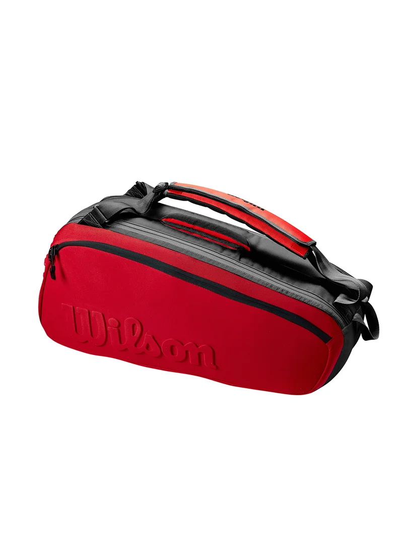 Wilson Clash V2 Super Tour Red Tennis Racket Bag, Adults, Holds up to 6 Rackets
