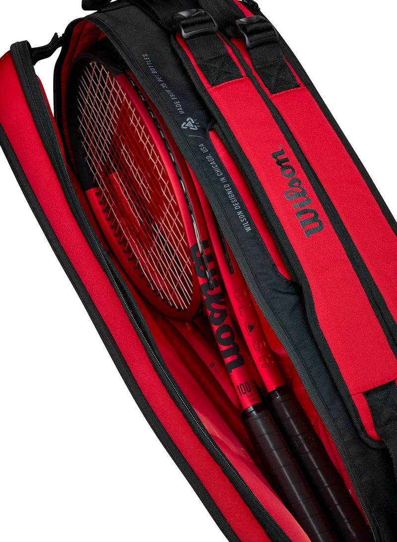 Wilson Clash V2 Super Tour Red Tennis Racket Bag, Adults, Holds up to 6 Rackets