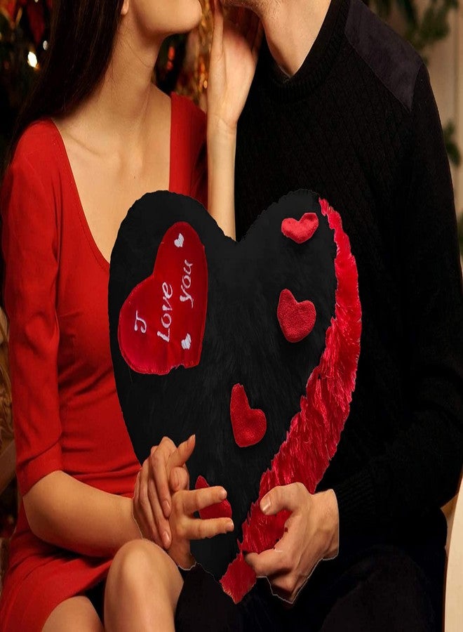 PICKKART Love Heart Shape Soft Plush Pillow, - Gift for Valentine Day Someone Special, Size : 37 cm X 30 cm (Black) - Image 1
