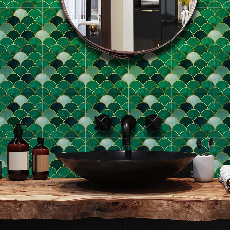 Alwayspon Floor Wall Tile Transfers Sticker for Home Decor Peel  Stick selfAdhesive splashback Tile Decals for Living Room Kitchen Bathroom Decor15X15cmX 10PcsGilding Green Mosaic Tile Sticker
