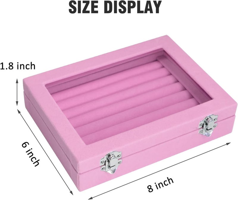 Vicoter Rings Organizer Tray 7 Slots Velvet Jewelry Earring Storage Box with Transparent lid Jewelry Display Case for Girls Wife Mom Women (Pink) - Image 2
