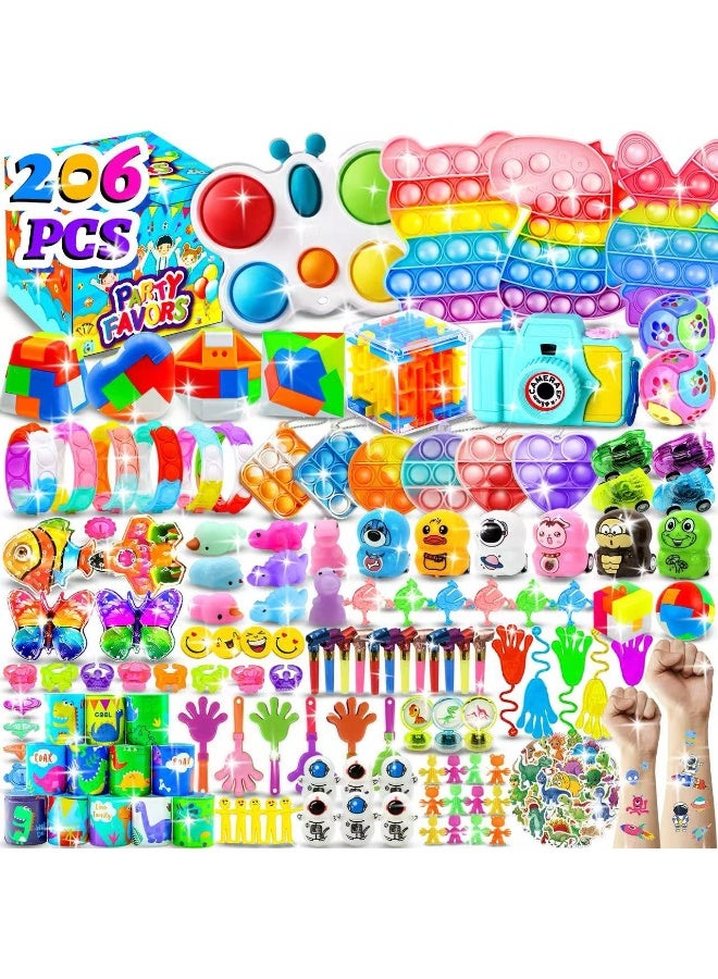 206 PCS Party Favors for Kids – Party Bag Fillers, Goodie Bags & Birthday Return Gifts – Bulk Set of 30 Types Mini Toys incl. Pop Fidgets, Bouncy Balls, Squishies & Springs – Piñata Fillers, Classroom Prizes & Party Favours for Boys & Girls - Image 1