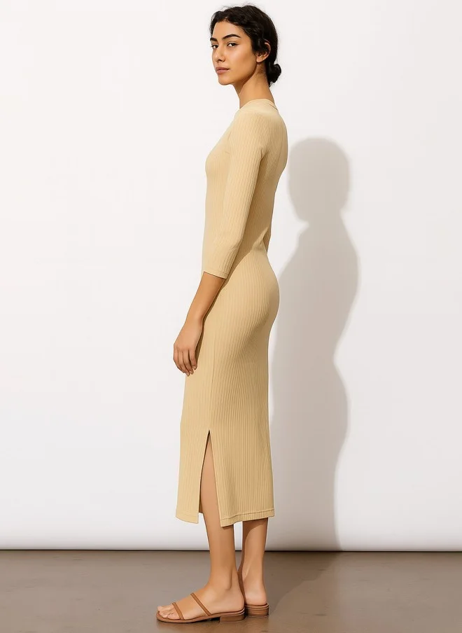 SASSAFRAS Beige Bodycon Midi Dress for Women