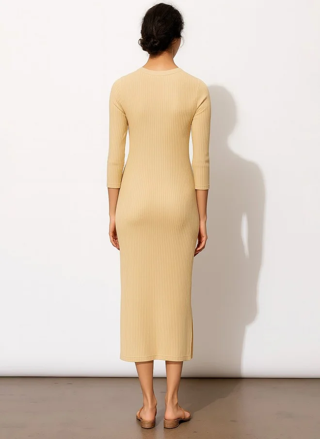 SASSAFRAS Beige Bodycon Midi Dress for Women