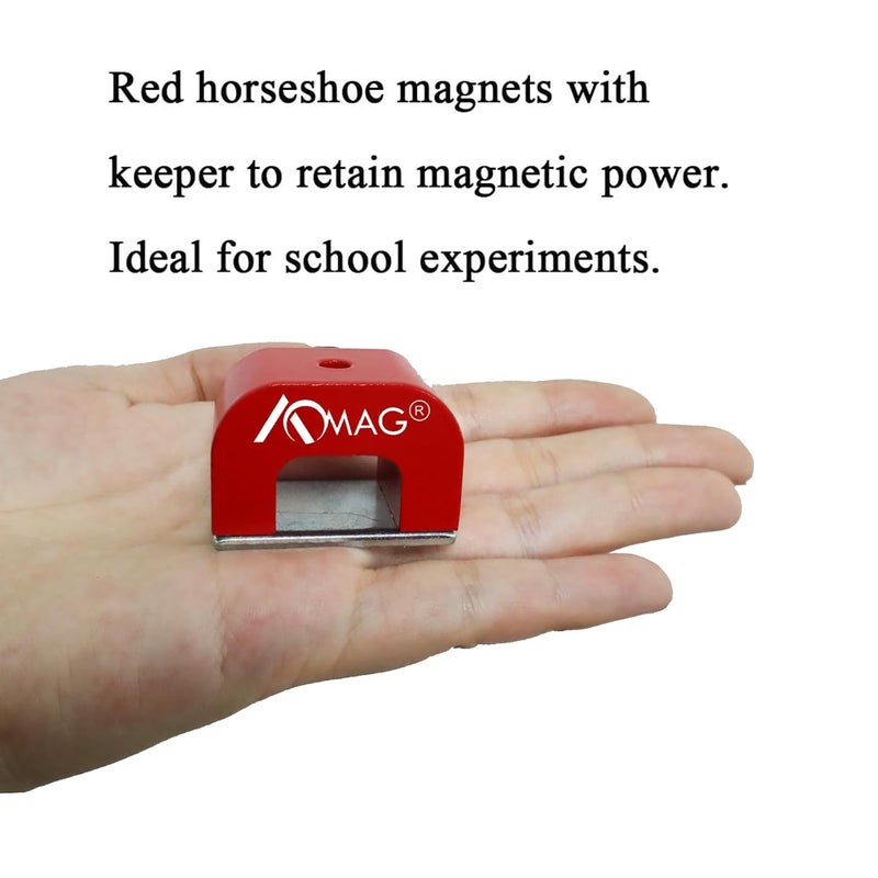 AOMAG 25 lbs Red Cast Horseshoe Strong Alnico Magnets,Powerful U Shaped Magnet with Keeper for Experiments, Construction, Fishing or Doing Velvet Nail - Image 2