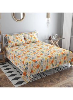BSB HOME Premium Glace Cotton 180 TC Kingston Collection Ultra King Size Bedsheets with 2 King Size Pillow Covers| Soft Sheets, Breathable, Shrinkage (3 Piece Set, 275 X 275 CM Flat sheet, 50 X 75 CM Pillow Covers, Orange & Beige Cotton)  - Image 1
