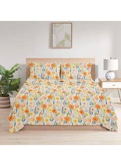 BSB HOME Premium Glace Cotton 180 TC Kingston Collection Ultra King Size Bedsheets with 2 King Size Pillow Covers| Soft Sheets, Breathable, Shrinkage (3 Piece Set, 275 X 275 CM Flat sheet, 50 X 75 CM Pillow Covers, Orange & Beige Cotton)  - Image 3