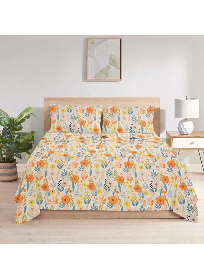 BSB HOME Premium Glace Cotton 180 TC Kingston Collection Ultra King Size Bedsheets with 2 King Size Pillow Covers| Soft Sheets, Breathable, Shrinkage (3 Piece Set, 275 X 275 CM Flat sheet, 50 X 75 CM Pillow Covers, Orange & Beige Cotton)  - Image 3