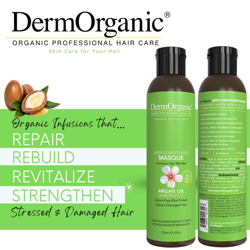 DermOrganic Hair Repair Masque - 70% Organic - Deep Conditioning Reconstructor Naturally Rebuilds Damaged Hair, 8 oz - Image 2