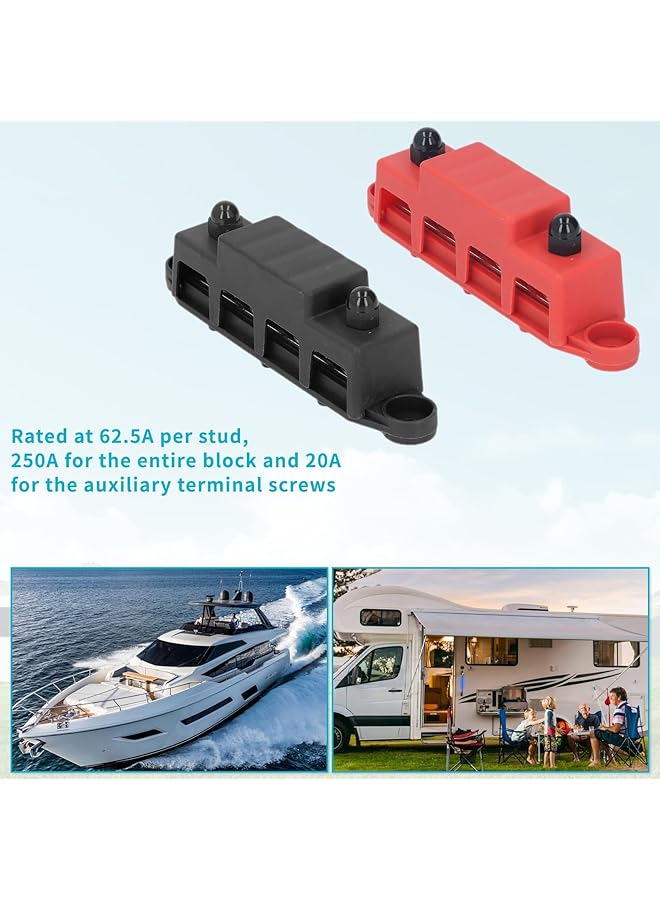 Generic Bus Bar Power Distribution Block, 4 Stud Power Distribution Block Bus Bar With Cover, 250 Amp Rating Battery Busbar Terminal Block For Marine Rv Boat Automotive(Red + Black) - Image 5