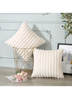 WAOKN 2 Pack Reversible Plush Cushion Covers 45x45cm, Soft Plush Short Hair Decorative Pillow Covers, Nordic Style Solid Color Cushion Protectors, Suitable for Sofa, Car and Bedroom White  - Image 1