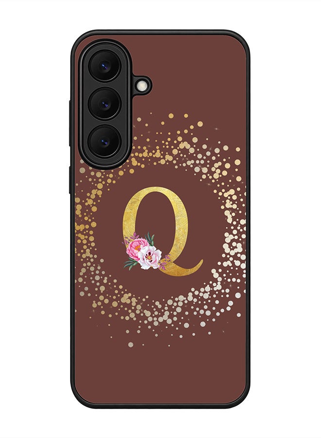 Stylizedd Rugged Case for Samsung Galaxy S26 FE- Slim Fit Hybrid Rubber Cover Floral Monogram - Q (Brown)