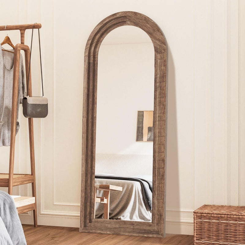 CASSILANDO 65x24 Inch Arched Wood Frame Mirror  Distressed Finish for WallFloor Living Room Bedroom Entryway Coffee