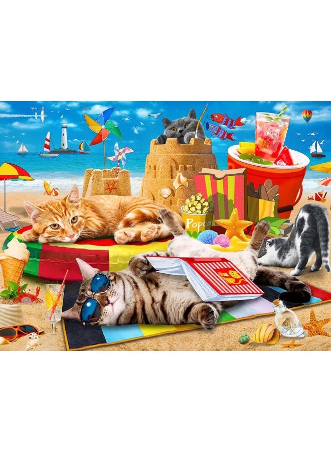 Mulic Jigsaw Puzzles 300 Pieces for Adults - 20" x 13.4" Large Piece Cat Jigsaw Puzzles for Senior - Beach Vacation - Image 1