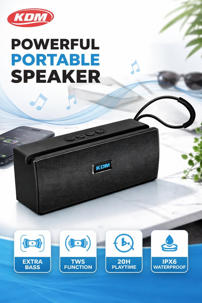 KDM-99 Rhythm Wireless Speaker with Mobile Stand, V5.3, 5W*2 Output, Super Bass, FM Radio, Type-C Charging, Black - Image 2