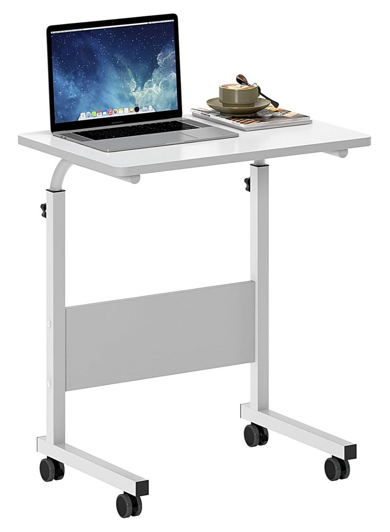 تومشو مكتب متحرك قائم بذاته، طاولة جانبية متحركة، مقاس 23.6 بوصة، مزود بعجلات، حامل كمبيوتر محمول قابل للتعديل، مناسب للأريكة والسرير، لون أبيض - Image 1