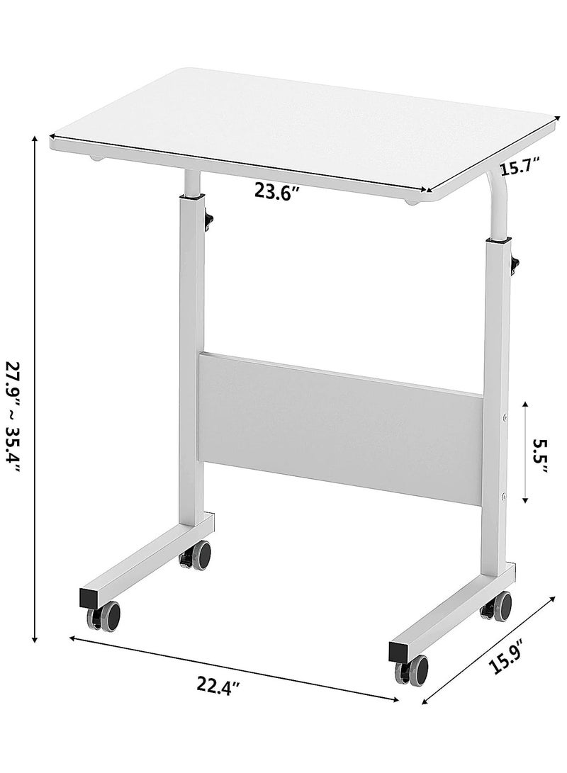 تومشو مكتب متحرك قائم بذاته، طاولة جانبية متحركة، مقاس 23.6 بوصة، مزود بعجلات، حامل كمبيوتر محمول قابل للتعديل، مناسب للأريكة والسرير، لون أبيض - Image 2