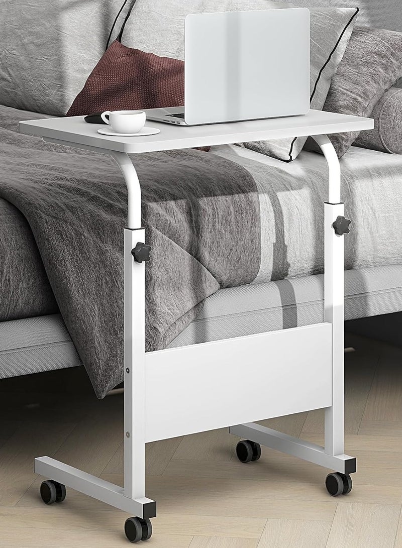 تومشو مكتب متحرك قائم بذاته، طاولة جانبية متحركة، مقاس 23.6 بوصة، مزود بعجلات، حامل كمبيوتر محمول قابل للتعديل، مناسب للأريكة والسرير، لون أبيض - Image 3