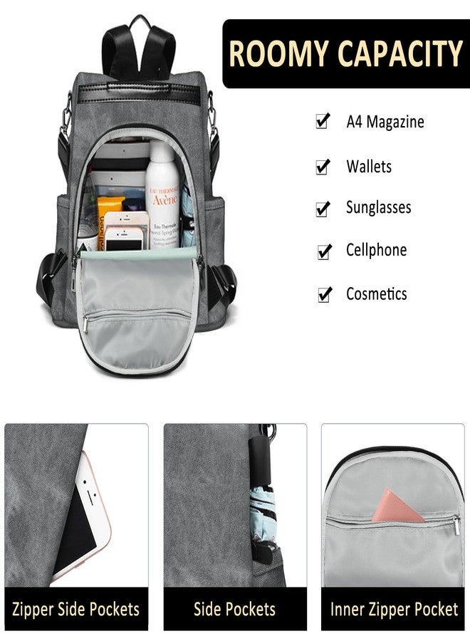 Fmeida PU Leather Backpack Purse for Women Anti Theft Backpack Convertible Fashion Travel Purse Grey - Image 4