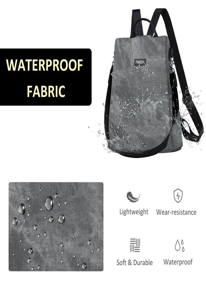 Fmeida PU Leather Backpack Purse for Women Anti Theft Backpack Convertible Fashion Travel Purse Grey - Image 3