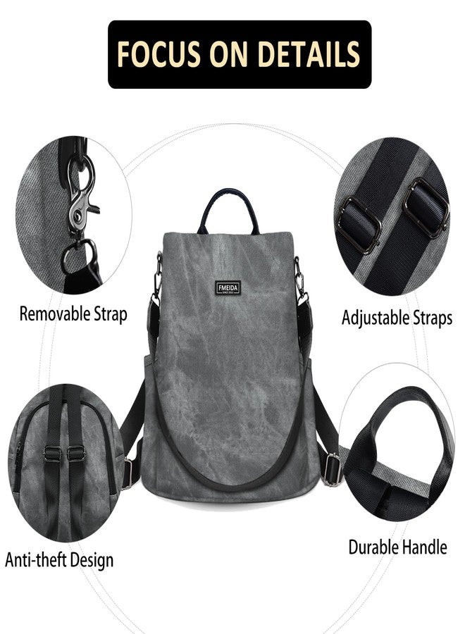 Fmeida PU Leather Backpack Purse for Women Anti Theft Backpack Convertible Fashion Travel Purse Grey - Image 5