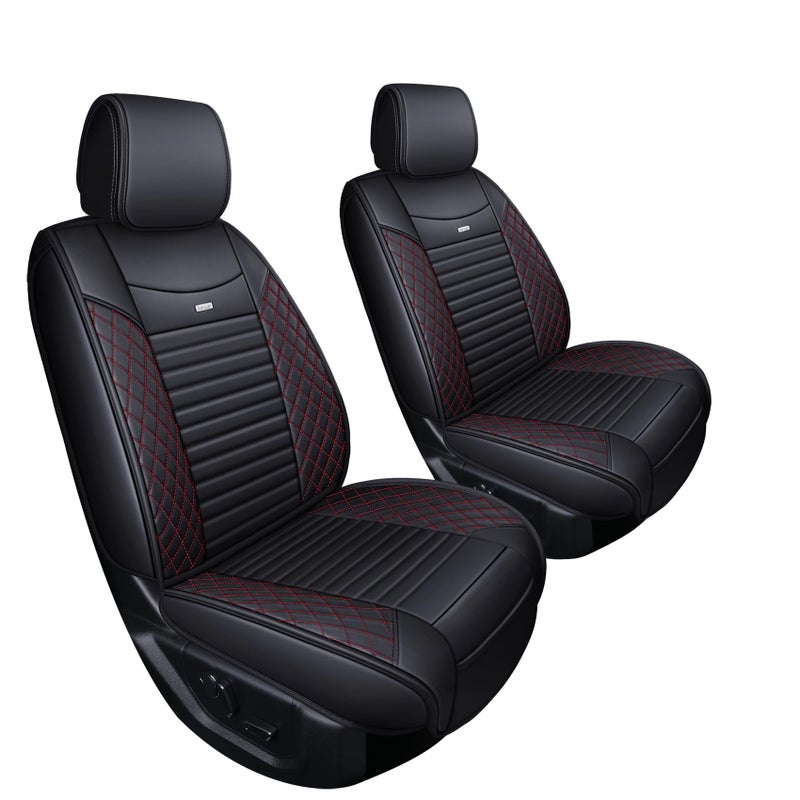 أغطية مقاعد أمامية لسيارة فورد F150 من Aierxuan 2009-2025 شاحنة بيك أب سوبر كرو العادية والكبيرة مقاومة للماء جلدية لحماية المقاعد تناسب مخصصة لـ 2017-2025 F250 F350 F450 2 قطعة أمامية باللون الأسود والأحمر