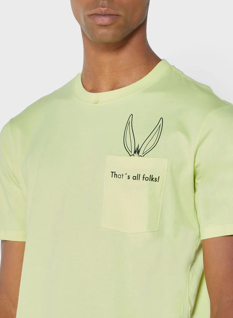 Mango Man Folk Crew Neck T-Shirt