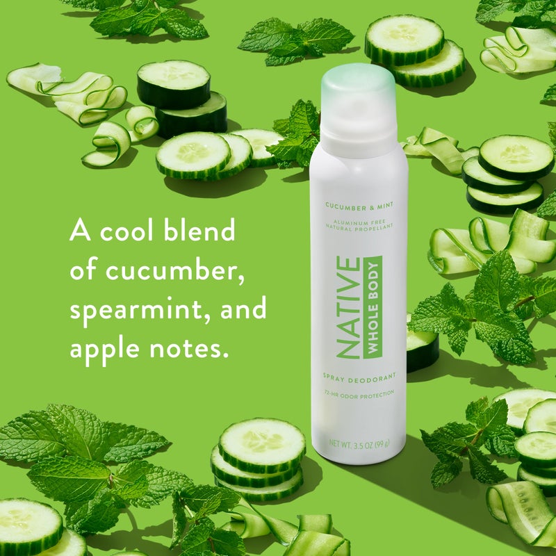 Native Whole Body Deodorant Spray Contains Naturally Derived Ingredients, Deodorant for Women & Men | 72 Hour Odor Protection, Aluminum Free with Coconut Oil and Shea Butter | Cucumber & Mint - Image 4