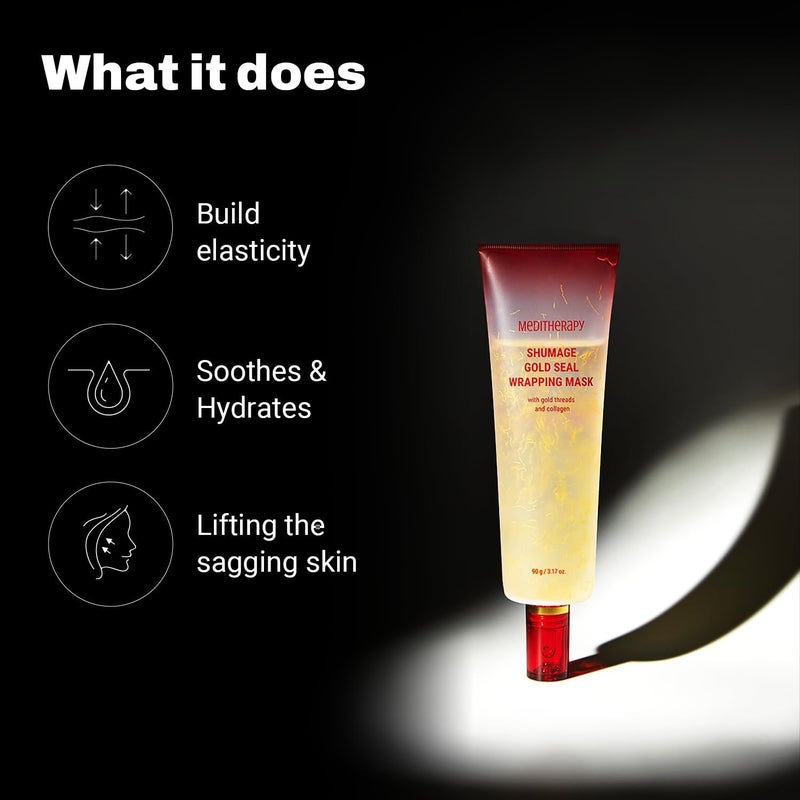 MEDITHERAPY Shumage Gold Seal Wrapping Mask (3.17 oz), Overnight Peel Off Mask with Gold Threads & 82.5% Collagen, Reviatlizing, Tightening, Korean Skin Care - Image 3